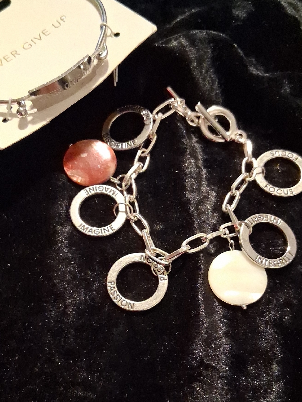 Silver Inspirational Charm Bracelets 2 with Coral Stone Size 7 To 8